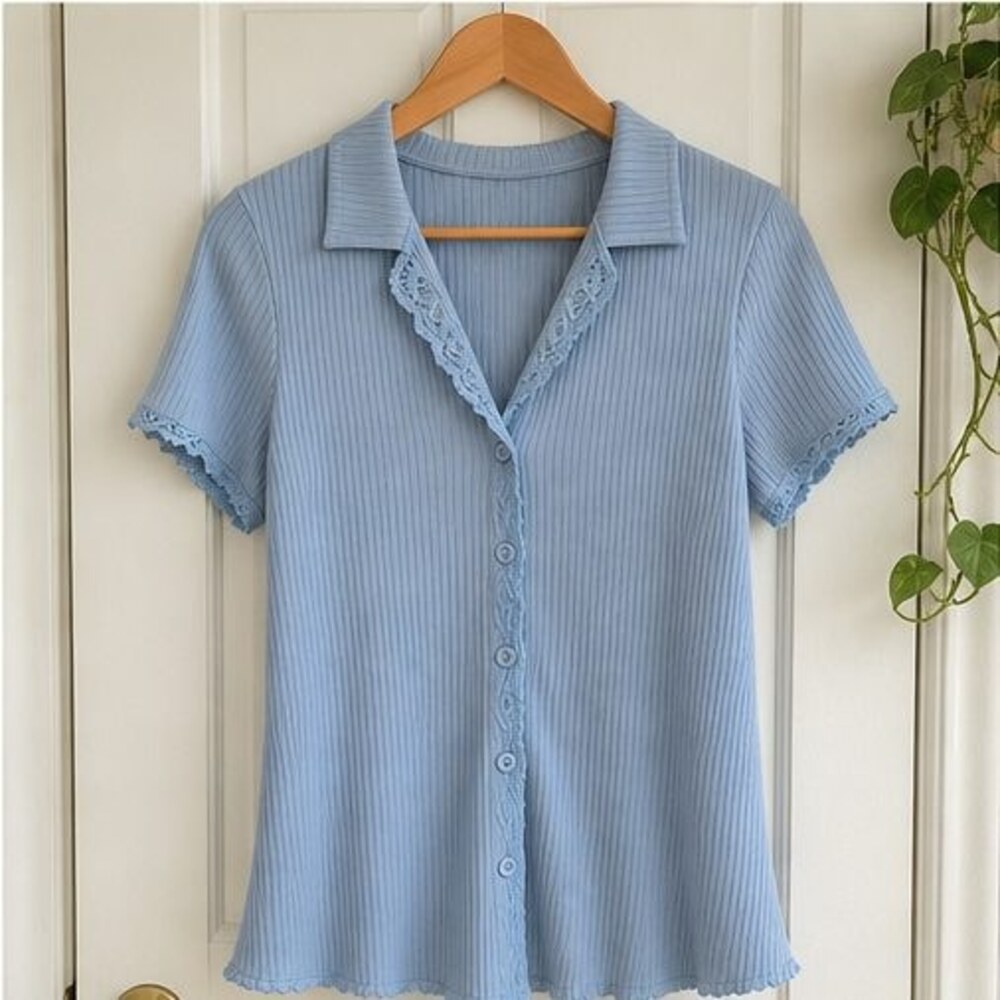 Blue Lace Trim Top